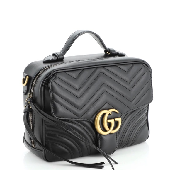Gucci GG Marmont Zip Around Camera Shoulder Crossbody Black Matelasse Leather - Picture 10 of 11